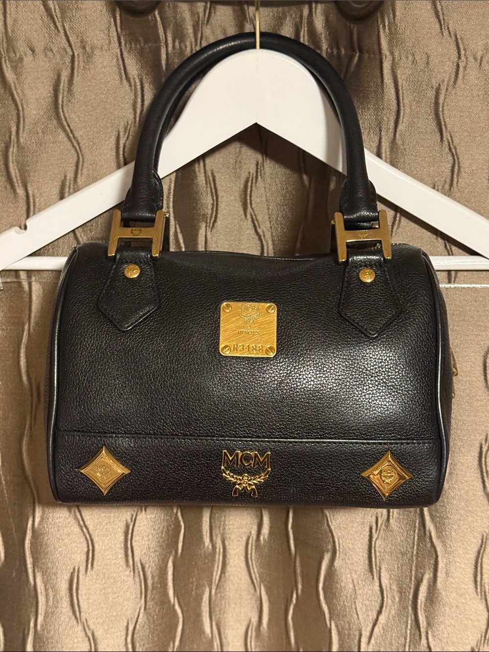 MCM authentic small Boston bag black and gold
